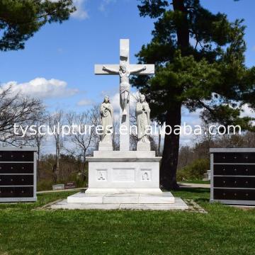 Western outdoor decor custom large size stone jesus cross cemetery sculpture