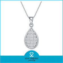 2015 New Designs 925 Sterling Silver Rain Drop Micro pave Necklace Pendant