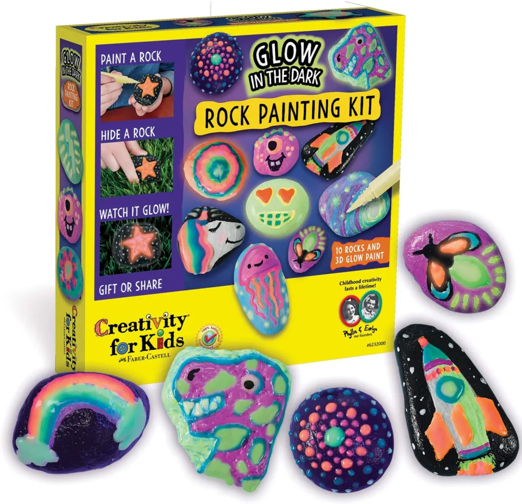 Creativity for Kids Glow in The Dark Rock Painting Kit - Paint 10 Rocks with Water Resistant Glow Paint