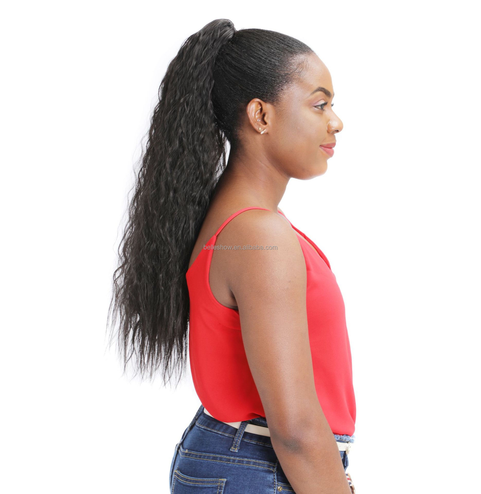 Wear Many Different Color Ombre Silk Curl Faux Fiber Hair Synthetic Wrap Around whiskers long curly hair Magic Paste Ponytail