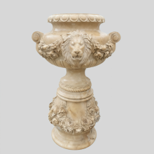 Elegant Marble Garden Planter with Ornate Lion Design