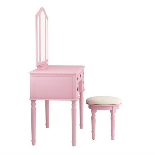 French Style Wooden Dressing Table With Mirror Pink
