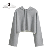 Fashion Short Hooded Three Quarter Crop Top Hoodies Women