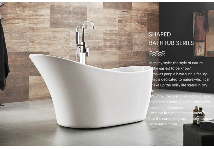 Modern Shaped Backrest Solid Surface Freestanding Acrylic Bathtub