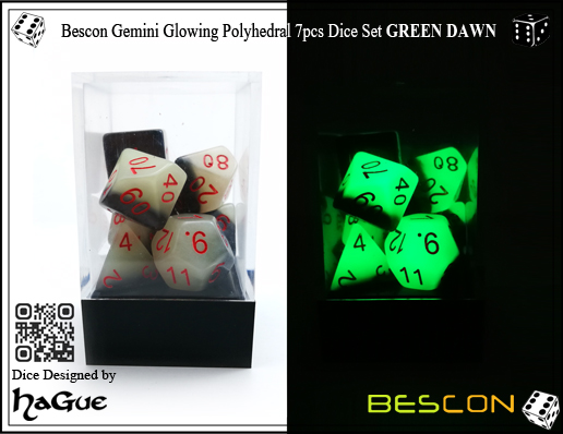 Bescon Gemini Glowing Polyhedral 7pcs Dice Set GREEN DAWN-5