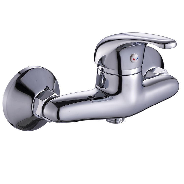 Modern Design Single Handle Wall Mounted Chromed Brass Bathroom Long Spout Bathtub Bath Mixer Faucet