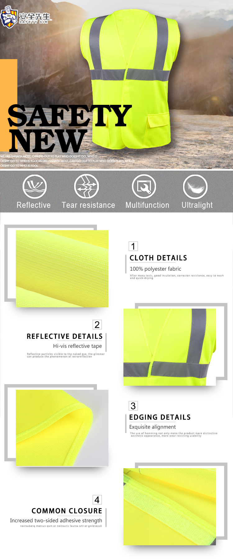 china suppliers wholesale safety reflective EN ISO 20471 safety road workplace traffic man's reflective vest with pockets