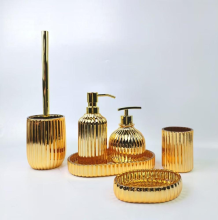 Metallic Gold Ribbed Glass Vanity Set