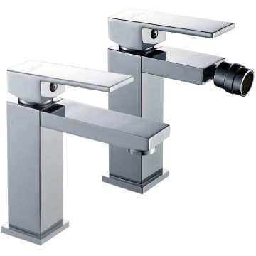 Single Lever Basin Faucet + Bidet Faucet Complete Bathroom Mixer Set Chrome Finish