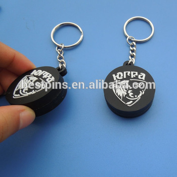 3D black ball shape hockey gifts key tag, custom 3D rubber key holder key tag