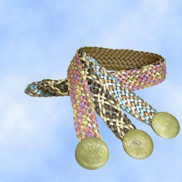 Trendy Metallic PU Plaited Belts with Round Buckles