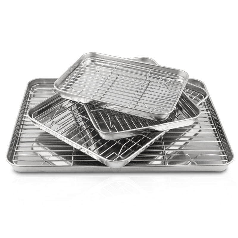 Stainless steel BBQ Baking Tray ma rack tkessiħ