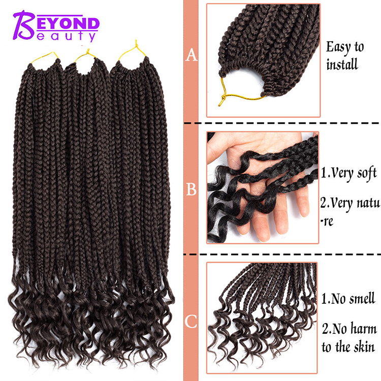 14 18 inch Box Braids Curly End Crochet Hair 22 Roots / Pack Bulk Small Jumbo Braids Curly End Synthetic Braiding Hair