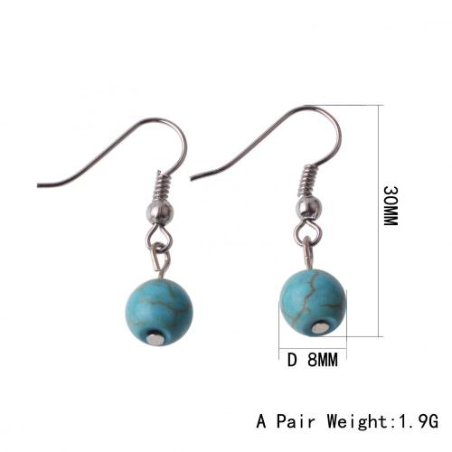 Turquoise 8MM Bead Earring with 925 Silver