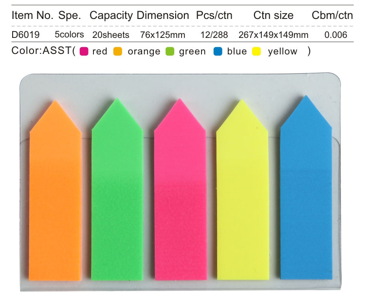 Comix 5 Colors Classification Ultra Thin BOPP Translucent Arrow Sticky Notes