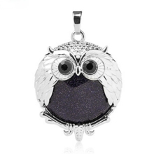 Blue Goldstone 24mm Beads Silver Owl Pendant