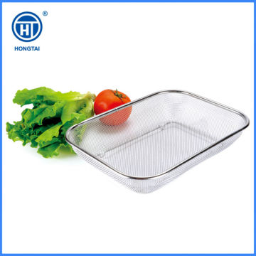 Rectangular shallow stainless steel fruit basket