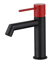 Contemporary Red Handle Grey Basin Mixer