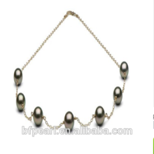 Women Jewelry 9-10mm Round Tahitian Pearl Fine Tin Cup Necklace