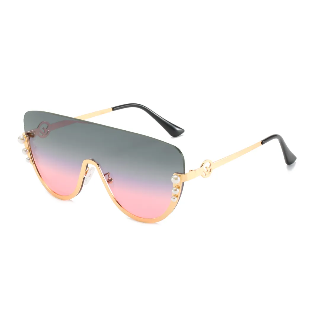 2020 Ready Made Metal Pearl One Piece Oversized Fashion Sunglasses