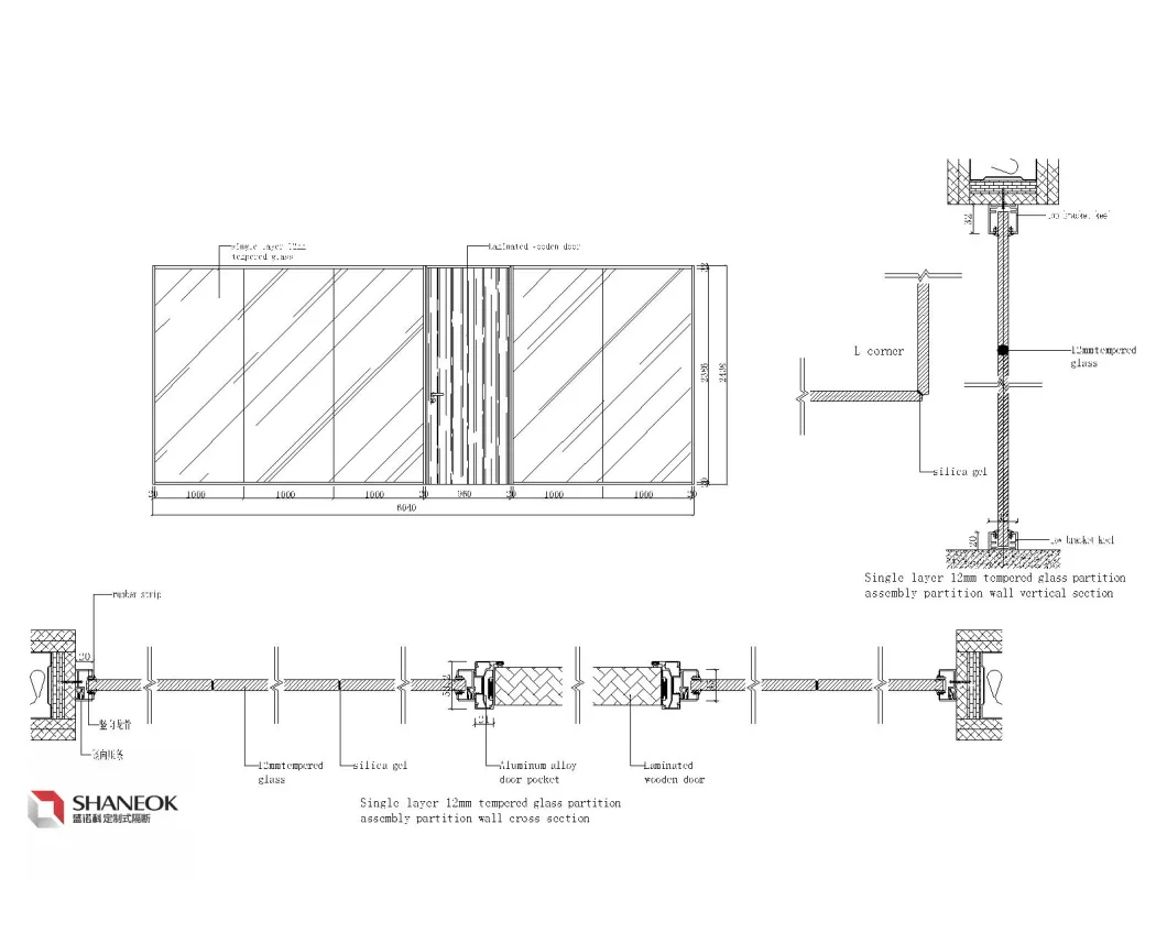 Shaneok Single Layer Toughened Glass Partition