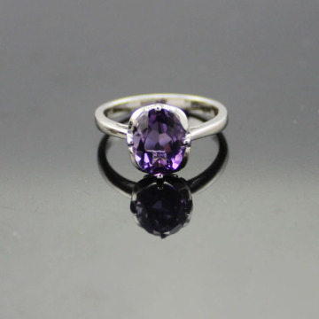 925 Silver Jewelry Oval Amethyst Cubic Zirconia Ring