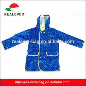 High quality wholesale blue white dot PVC kids rain coat