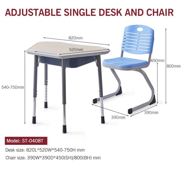 고품질 어린이 학생 조정 가능한 단일 좌석 책상 및 의자 학교