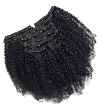 Peruvian kinky curly clip in hair extensions for short hair