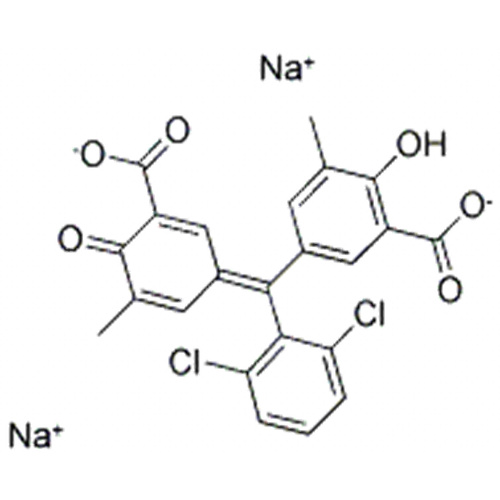 Nom: Acide benzoïque, 5 - [(3-carboxy-5-méthyl-4-oxo-2,5-cyclohexadién-1-ylidène) (2,6-dichlorophényl) méthyl] -2-hydroxy-3-méthyl-, sel de sodium (1: 2) CAS 1796-92-5