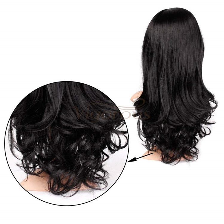 Vigorous Black Wavy Wigs for Women Synthetic Long Curly Party Wigs Middle Part Natural Looking Full Wigs