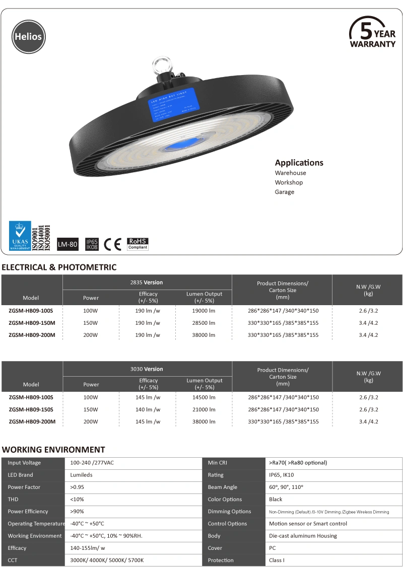 up to 190lm/W LED UFO High Bay Light