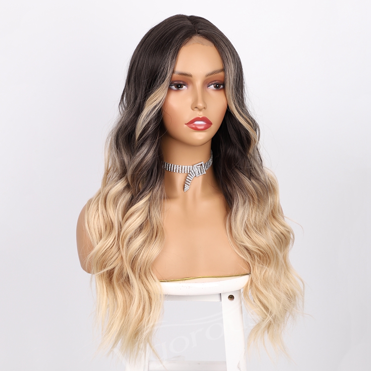 U Part Lace Front Long Wavy Highlight Ombre Blonde Premium Curly Heat Resistant High Quality Wholesale Synthetic Wig Women Use