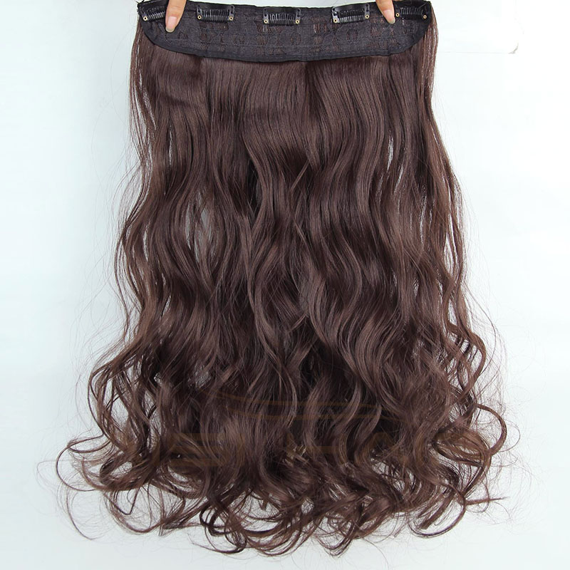 Synthetic Long Body Wave False Hairpieces 5 Clips In Hair Extensions Heat Resistant Black Brown Color Fiber