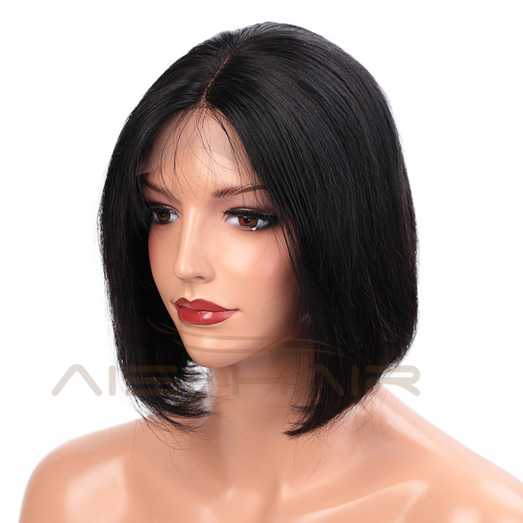 Aisi Hair Hot Selling Short Silky Straight Black Bob Wig Synthetic Swiss Lace Wig Cheap Lace Frontal Hair Wigs For Black Women