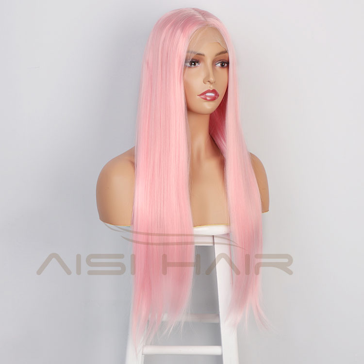 Aisi Hair 26 Inch Long Silky Straight Pink Wig Natural Straight Swiss Lace Wig Middle Part Lace Frontal Wigs For Black Women