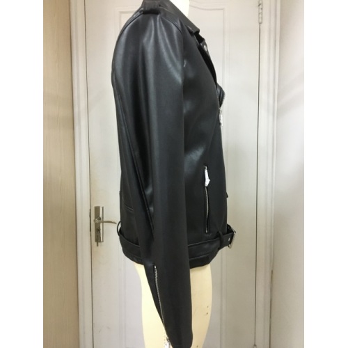 Double Breasted Coat Black Faux Leather Moto Jacket Supplier