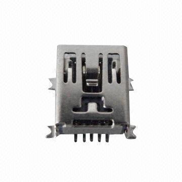 Mini USB 5-pin B Type Receptacle Connector with SMT Type and PCB Mount