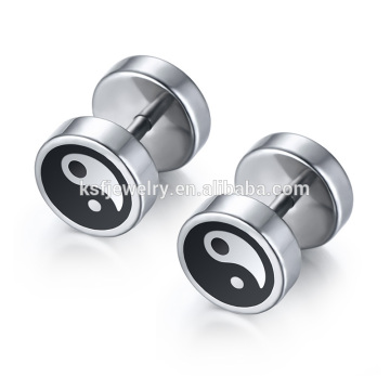 Cheap Wholesale Stainless Steel Stud Earrings Double Sided Ying Yang Design