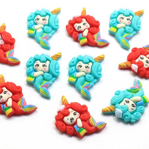 Fancy Flatback Sea-Maid Shaped Blue Red Resin Cabochon Beads Charms Craft Handmade Phone Room Ornaments