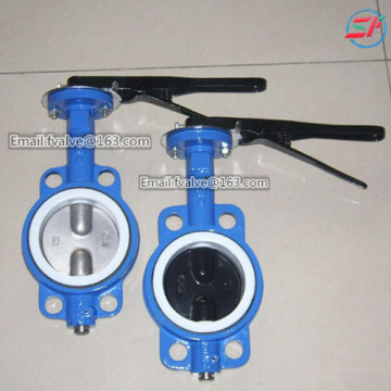 Lever operated wafer type butterfly valve