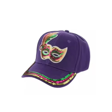 Custom Purple Black Mardi Gras Mask PGG Sequin Carnival Baseball Caps for Men Women