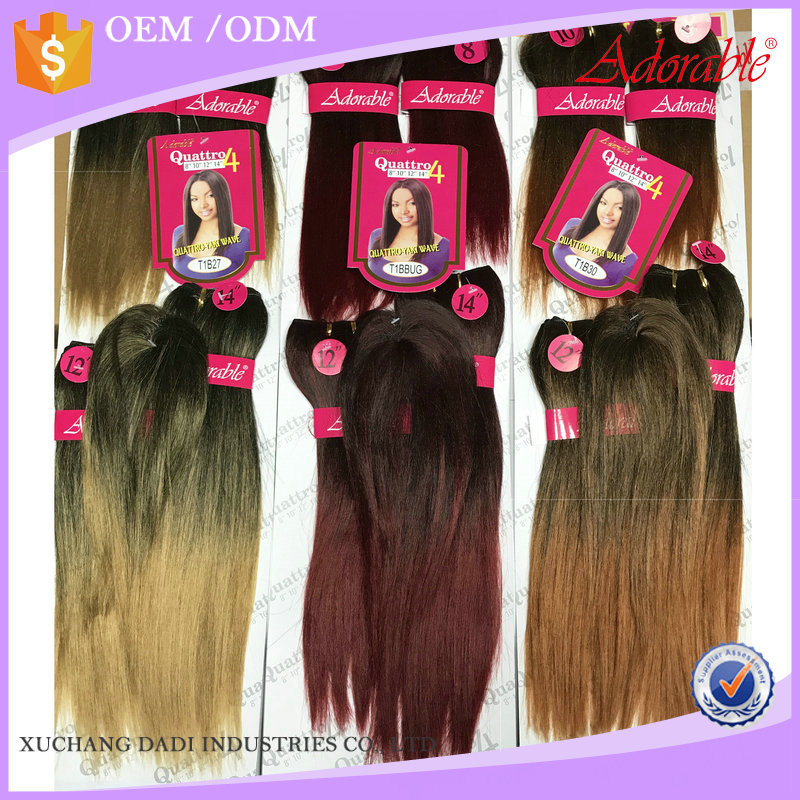 Adorable factory price Quattro yaki wave 4pcs color 2,yaki straight synthetic hair weaving,heat resistant fiber like human hair