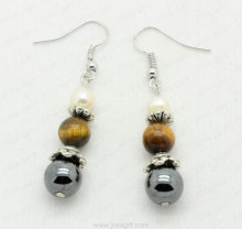 tiger eye round beads hematite fashion earring