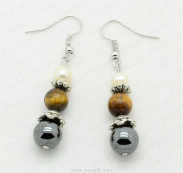 tiger eye round beads hematite fashion earring