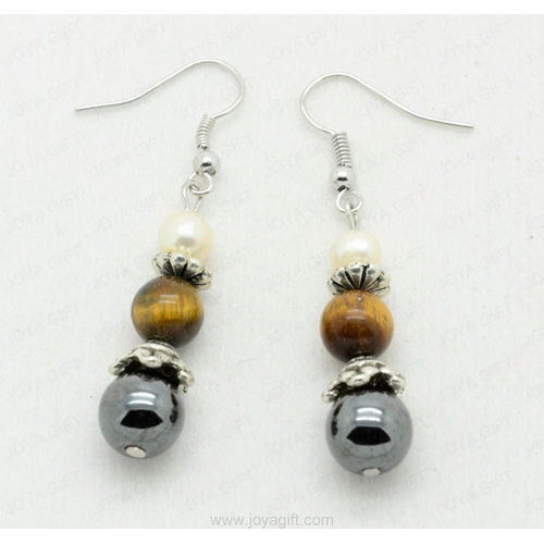 tiger eye round beads hematite fashion earring