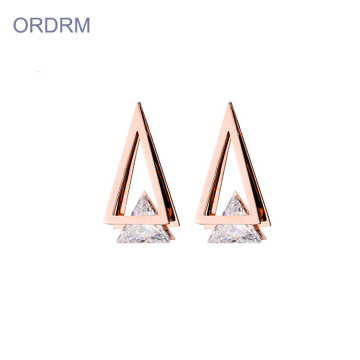 Rose gold cubic zirconia triangle stud earrings