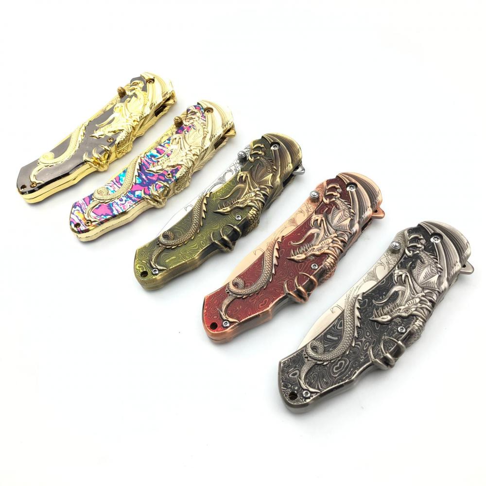 Embossed Pterosaur Semi Automatic Folding Knife