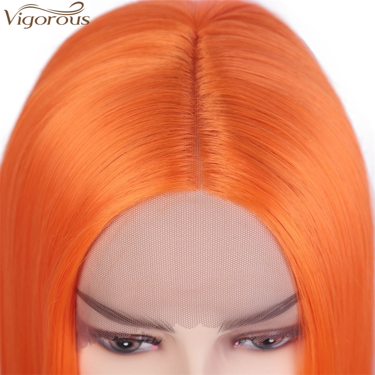 Vigorous Orange Color Short Straight Bob Wig For Black Women Synthetic Lace Front Wigs Heat Resistant Fashion Girl Women