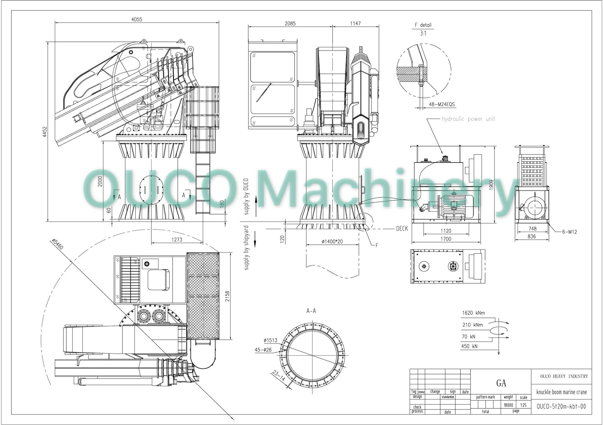 OUCO 5T20M Folding Telescopic Boom Maintenance Crane